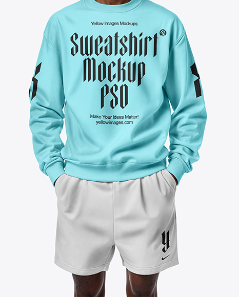 Black Man with Dreadlocks Wearing Sweatshirt and Shorts Mockup