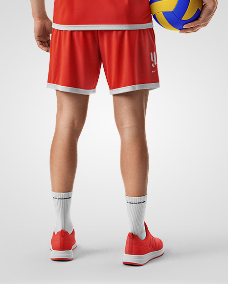 Man Wearing Full Volleyball Kit with Ball Mockup