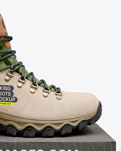 Hiking Boot on Shoe Box Mockup