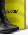 Pair of Women's High-Knee Boot with Shoe Box Mockup
