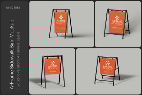 A-Frame Sidewalk Sign Mockup - Outdoor Advertising Mockups