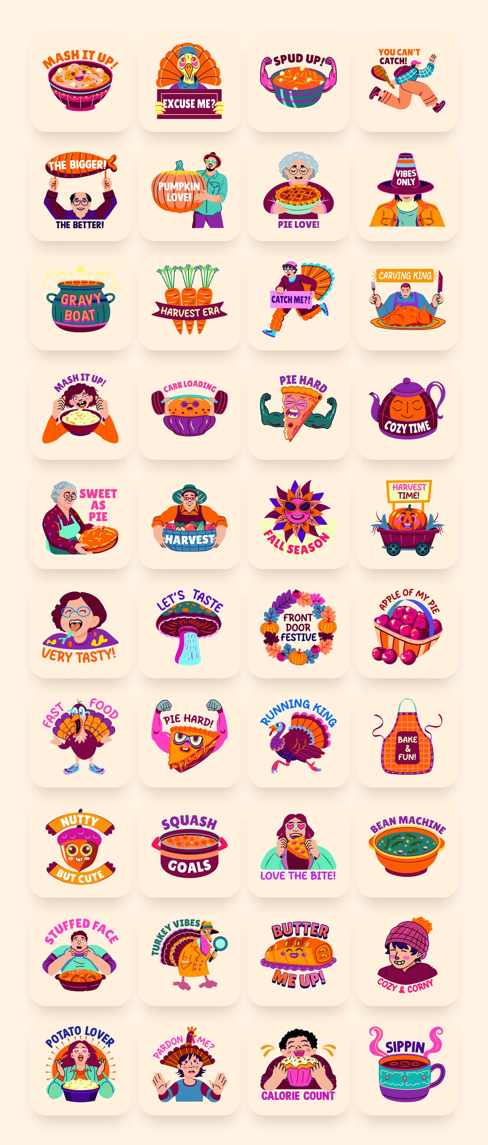 Thanksgiving Stickers Set