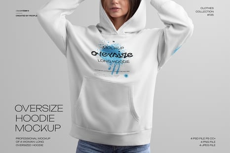 4 Mockups Woman Oversize Long Hoodie. vol.03 - Apparel Mockups