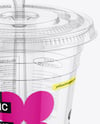 Clear Plastic Dessert Cup with Fork Mockup
