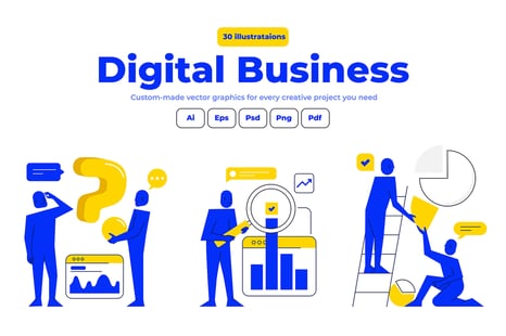 Flat Business Illustration Pack – Bold Blue & Yellow - Flat designs