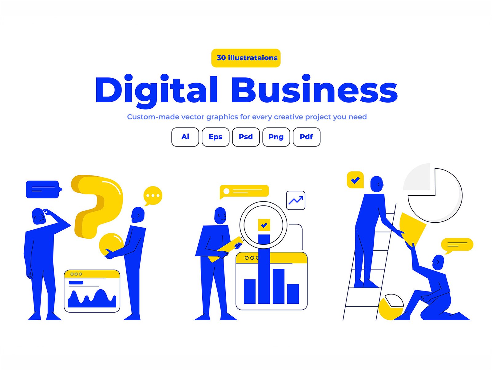 Flat Business Illustration Pack – Bold Blue &amp; Yellow