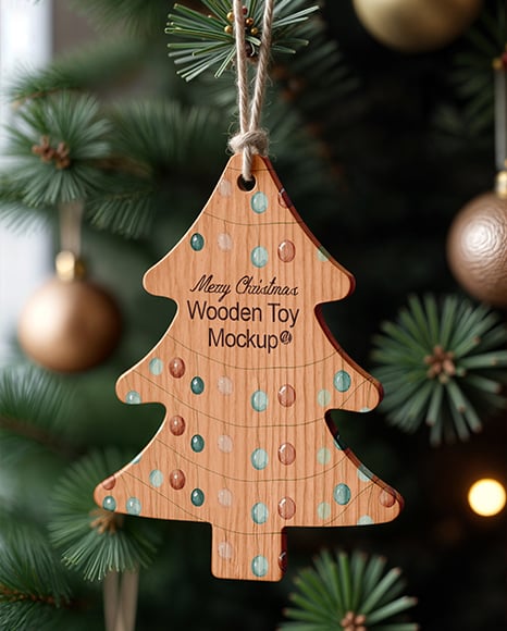 Wooden Toy on Christmas Tree Mockup - Christmas mockup