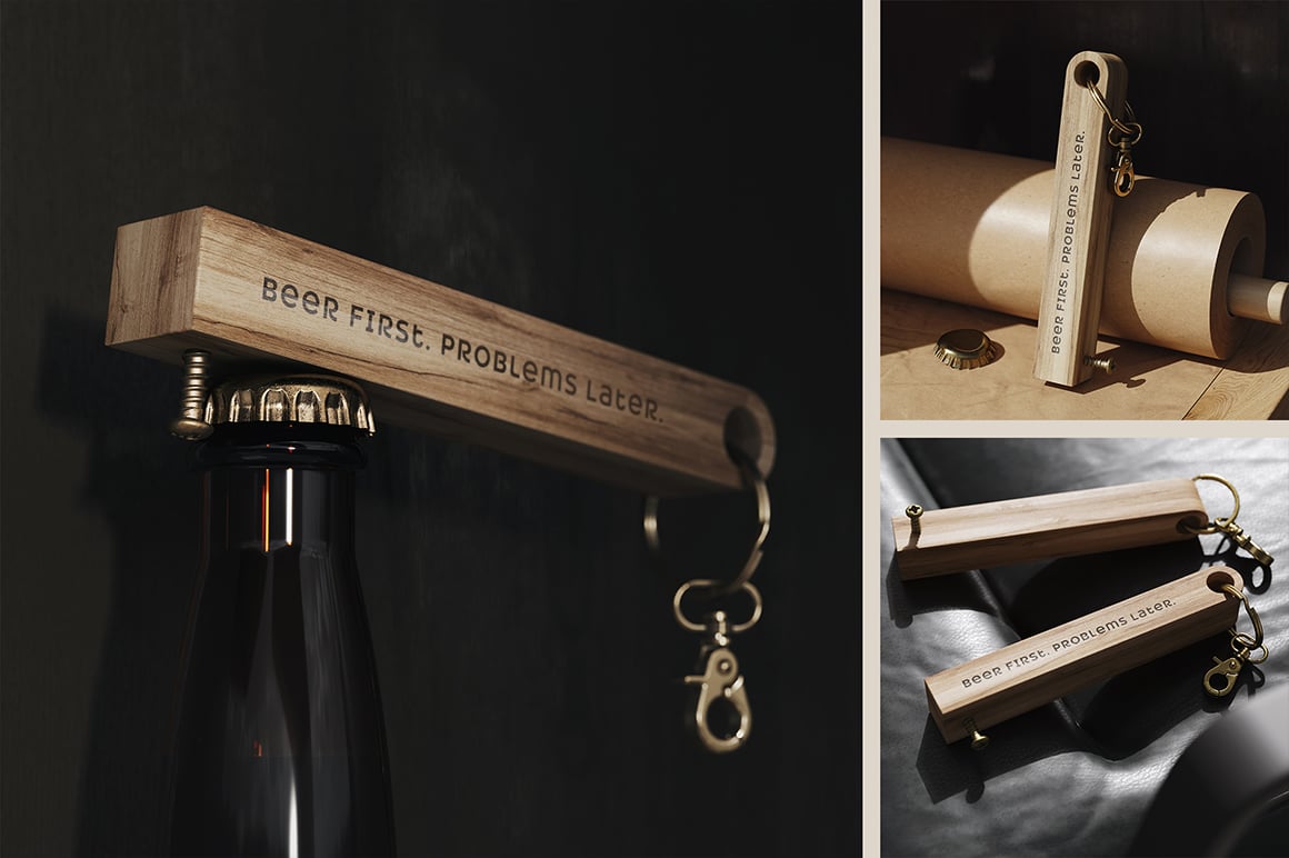 Wooden Bottle Opener with Screw Mockup