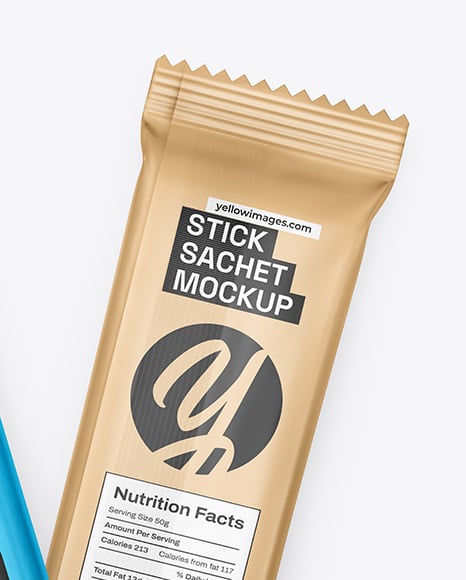 Two Matte Metallic Stick Sachets Mockup