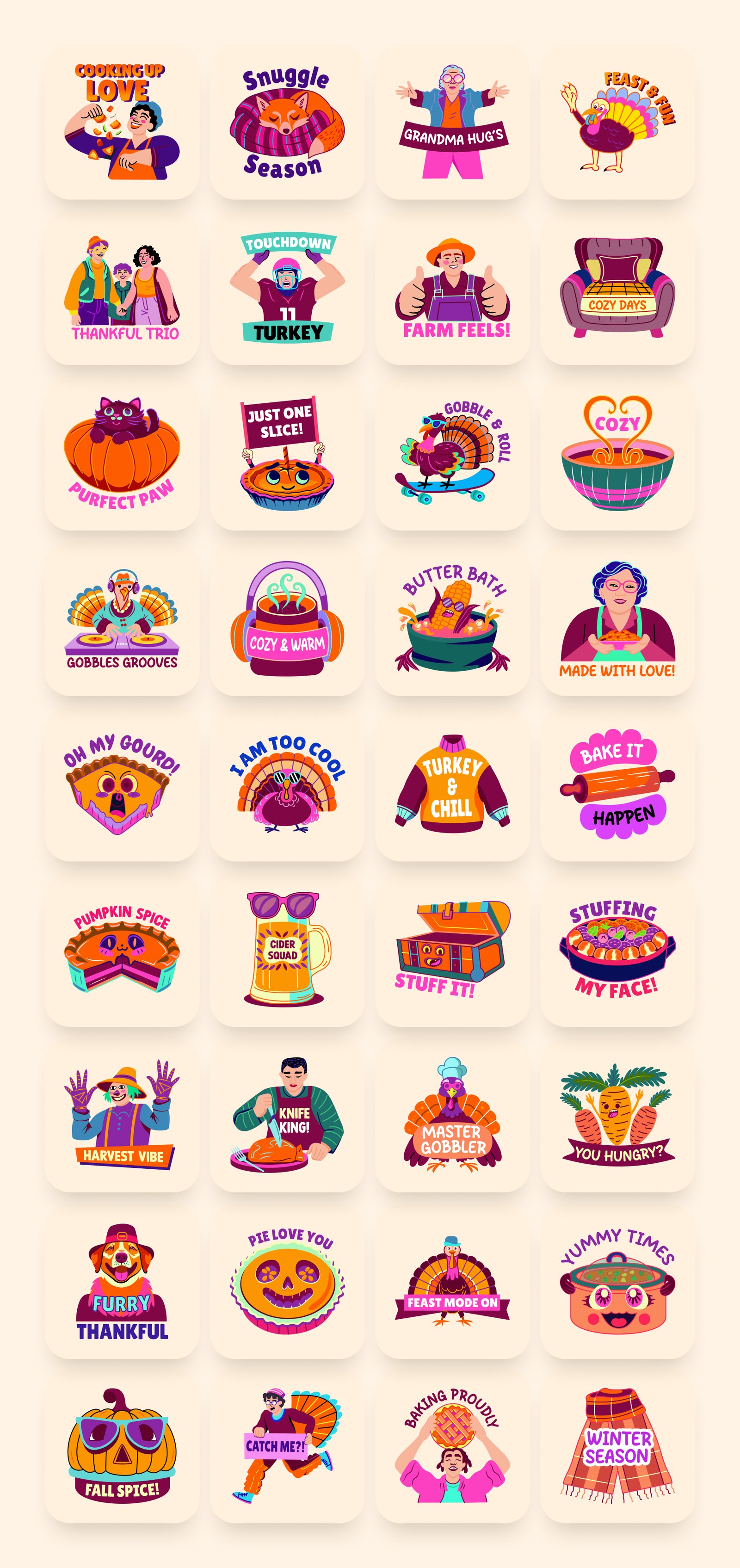 Thanksgiving Stickers Set