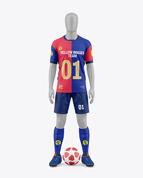 Full Soccer Kit w Mannequin Mockup - Front View - Men’s+Full+Soccer+Team+Kit+mockup+Front+View