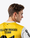 Man Wearing Soccer Jersey and Shorts Mockup