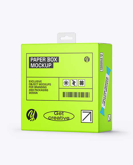 Glossy Paper Box w Hang Tab Mockup - Glossy+Paper+Box+Mockup+In+Box+Mockups+On+Yellow+Images+Object+Mockups
