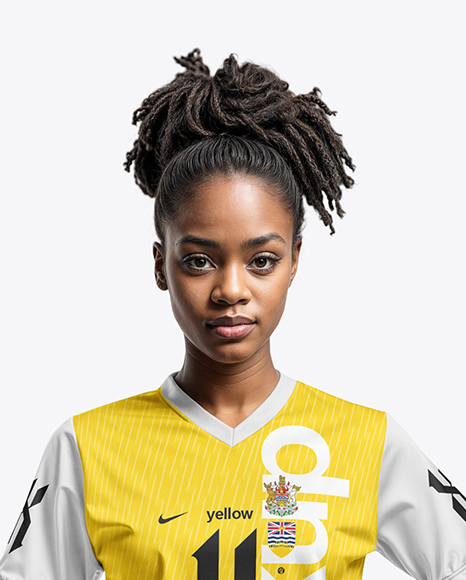 A Black Woman Wearing a Full Soccer Kit with a Ball Mockup