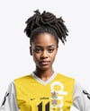 A Black Woman Wearing a Full Soccer Kit with a Ball Mockup