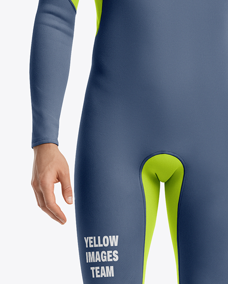 Surfer Wearing Wetsuit with Shortboard Mockup