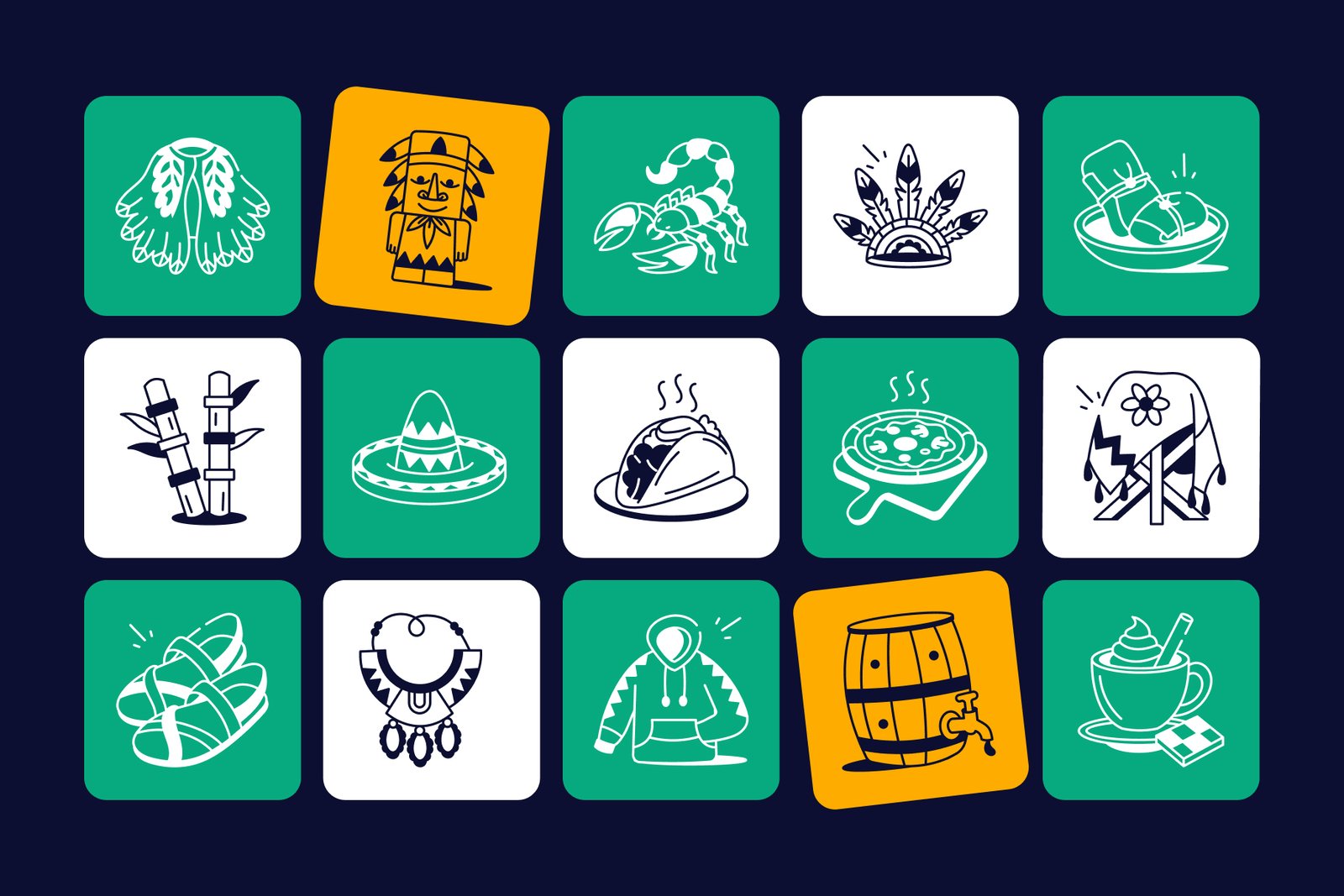 Mexican Doodles Icons Set