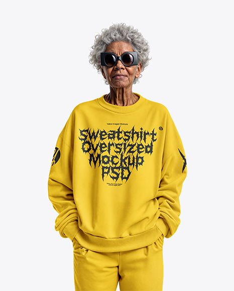 Old Black Woman Wearing Sweatshirt & Sweatpants Mockup - Blank sweatshirt mockup