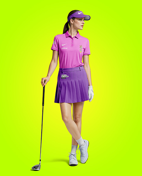Woman Wearing Golf Shirt and Skirt Mockup