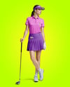 Woman Wearing Golf Shirt and Skirt Mockup