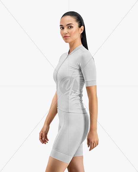 Woman Wearing Cycling Jersey and Bib Shorts Mockup