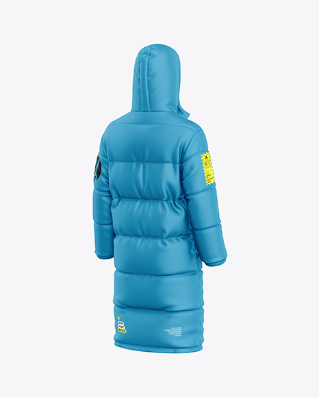 Men's Long Hooded Down Jacket Mockup - Back Half Side View
