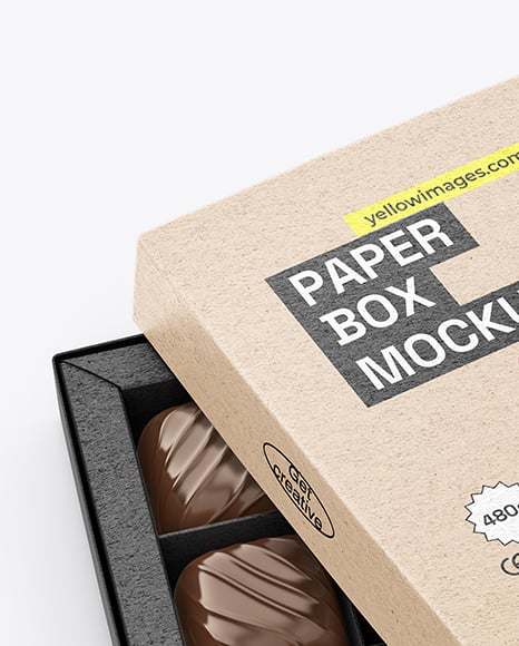 Kraft Paper Box with Chocolate Sweets Mockup