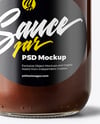 Glass Jar with Chocolate Fudge Sauce Mockup