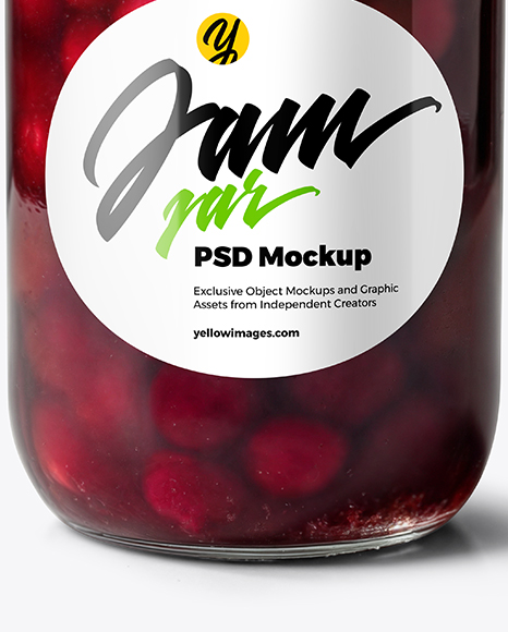 Clear Glass Jar with Cherry Jam Mockup