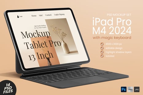 iPad Pro 13 Inch with Magic Keyboard PSD Mockup Pack - Device Mockups