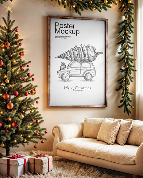 Poster with Wooden Frame in a Room Mockup