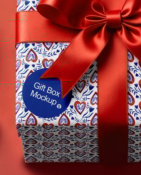 Gift Box with Red Hearts Mockup