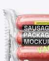 Clear Plastic Flow-Pack with Sausages in Kraft Paper Holder Mockup