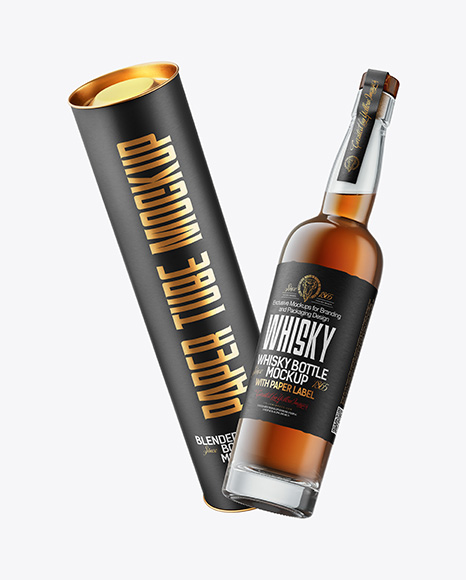Tall Whiskey Bottle with Tube Mockup