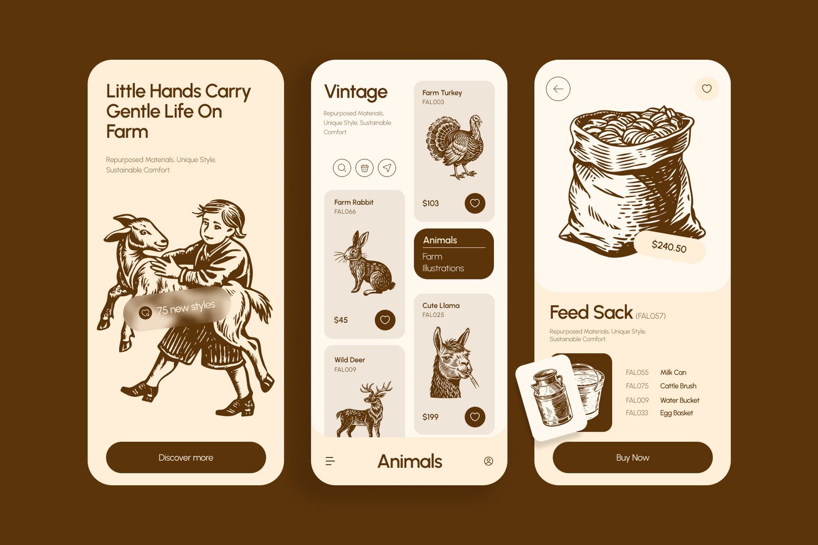 Vintage Farm Animals Illustration Set