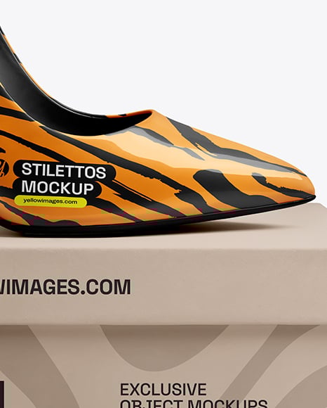 Glossy Stiletto on Shoe Box Mockup