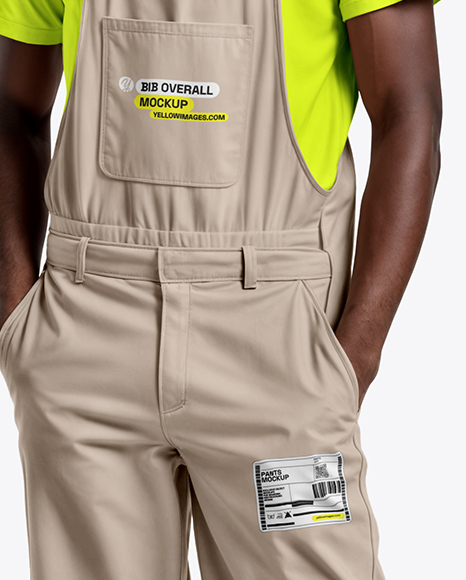 Black Man Wearing a Bib Overalls and T-Shirt Mockup