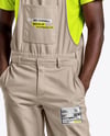 Black Man Wearing a Bib Overalls and T-Shirt Mockup