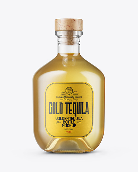 Golden Tequila Bottle Mockup