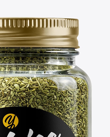 Glass Jar with Marjoram Spice Mockup