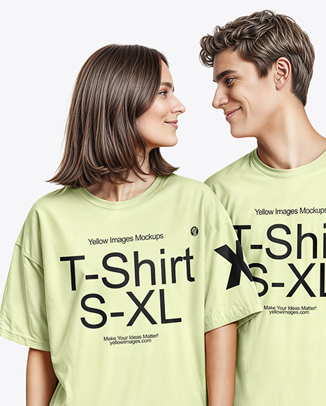 Young Couple Wearing Oversized T-shirts and Jeans Mockup