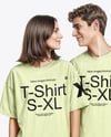 Young Couple Wearing Oversized T-shirts and Jeans Mockup