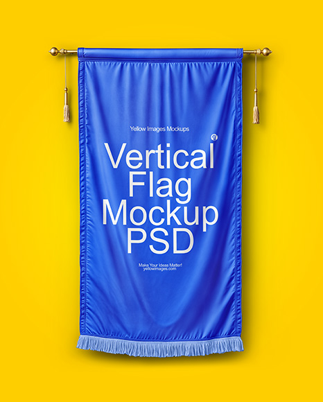 Vertical Flag With Metallic Pole Mockup