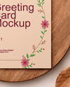Greeting Card on Wooden Board Mockup