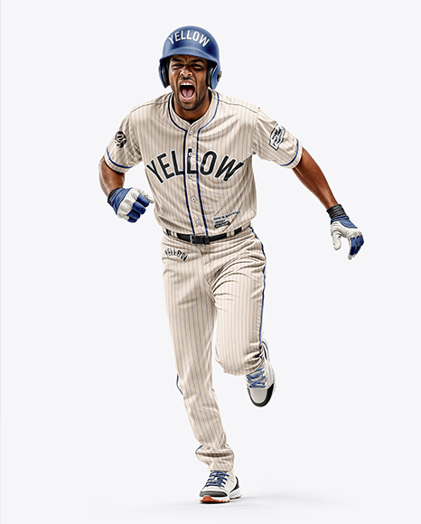 Running Black Man Wearing a Full Baseball Kit Mock - Mens+Baseball+Jersey+Mockup+HalfsideView+Download+...