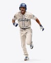 Running Black Man Wearing a Full Baseball Kit Mock