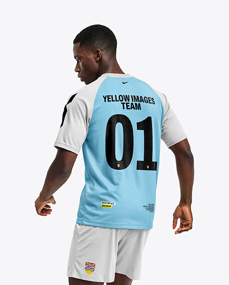 Afro-American Man Wearing Raglan Soccer Jersey and Shorts Mockup
