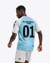 Afro-American Man Wearing Raglan Soccer Jersey and Shorts Mockup