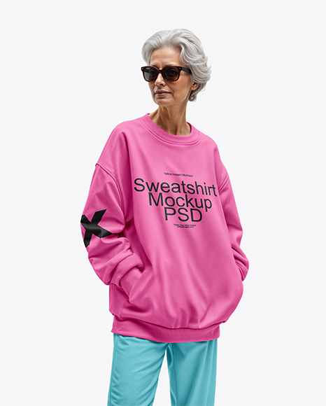 Elderly Woman Wearing Sweatshirt & Sweatpants Mockup - Blank sweatshirt mockup