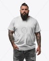 Fat Bearded Man Wearing T-shirt and Ripped Jeans Mockup